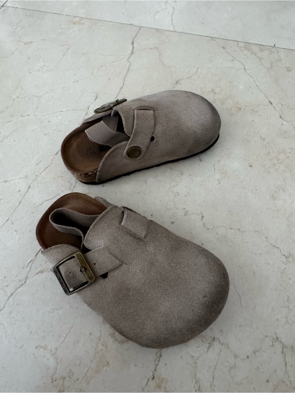 Kids Taupe Suede Slip-On Clogs